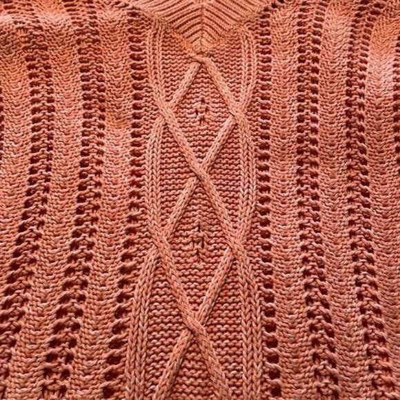 Axcess By Liz Claiborne Womens Knit Sweater L Peach Cable Pattern Cotton - Picture 5 of 5